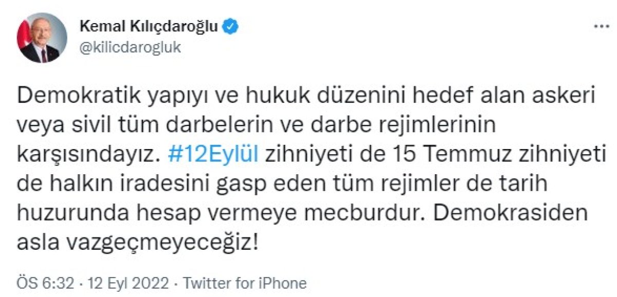 Kemal Kılıçdaroğlu ndan 12 Eylül mesajı #1