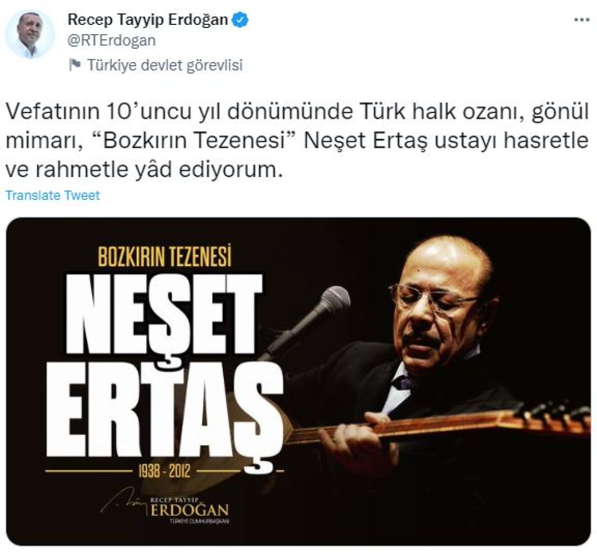 Cumhurbaşkanı Erdoğan, Neşet Ertaş ı andı #1
