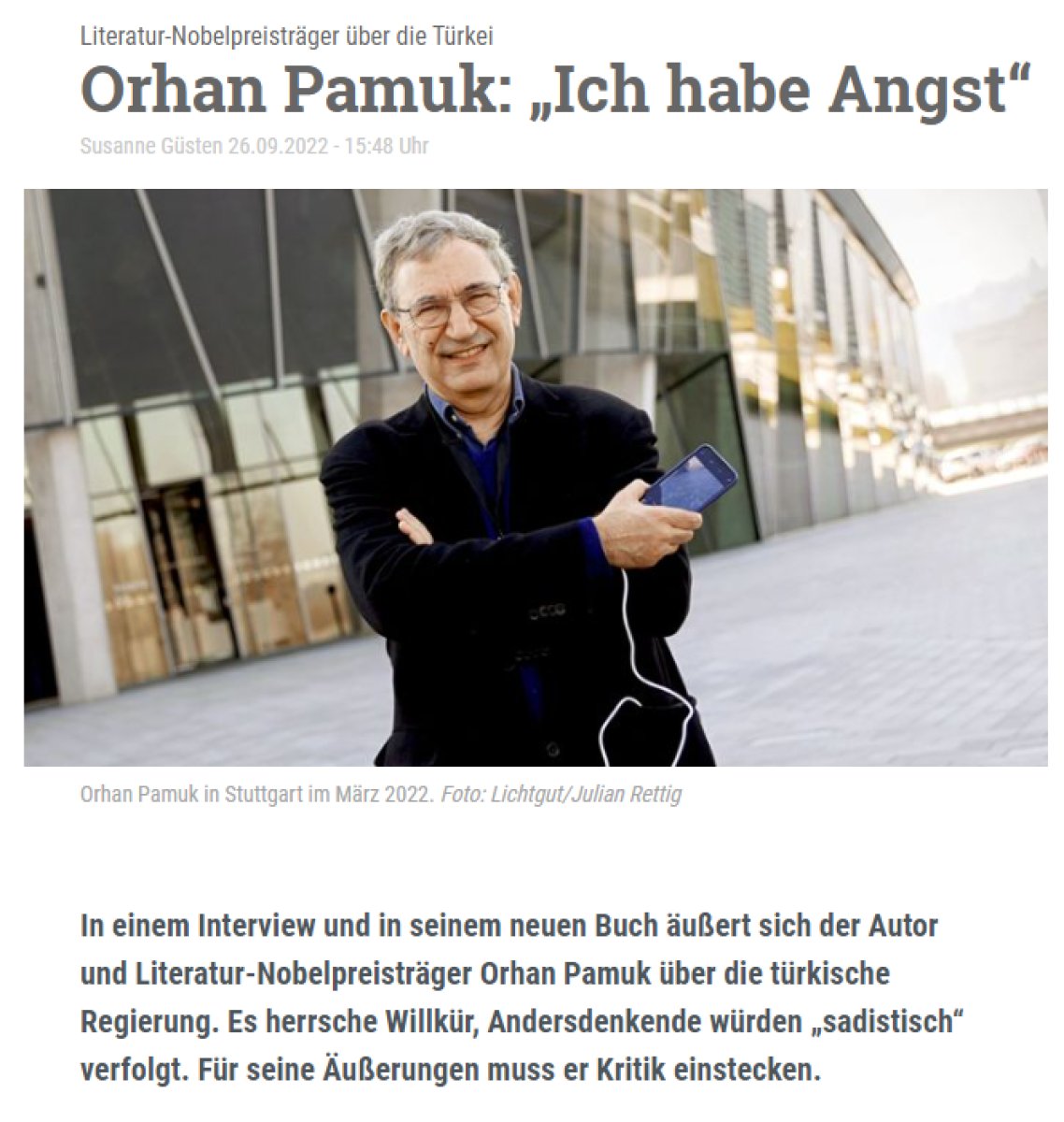Orhan Pamuk's words I'm afraid #1 in the German press