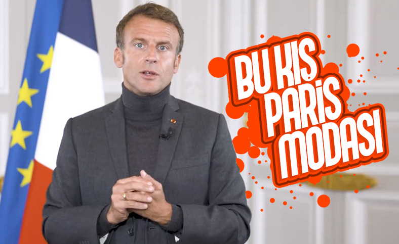 Emmanuel Macron enerji tasarrufu farkındalığı için boğazlı kazak giydi