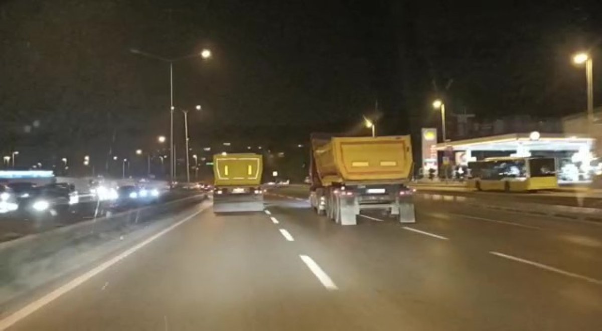 Çekmeköy de yarışan hafriyat kamyonları paniğe neden oldu #1