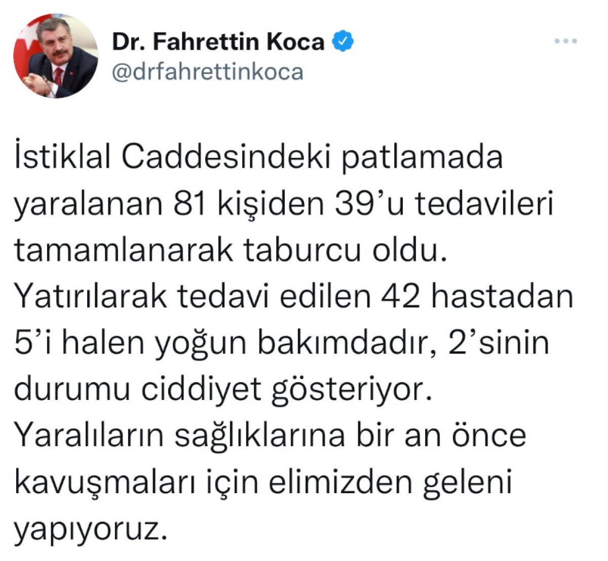 Sağlık Bakanı Fahrettin Koca dan Beyoğlu ndaki patlamayla ilgili açıklama #1