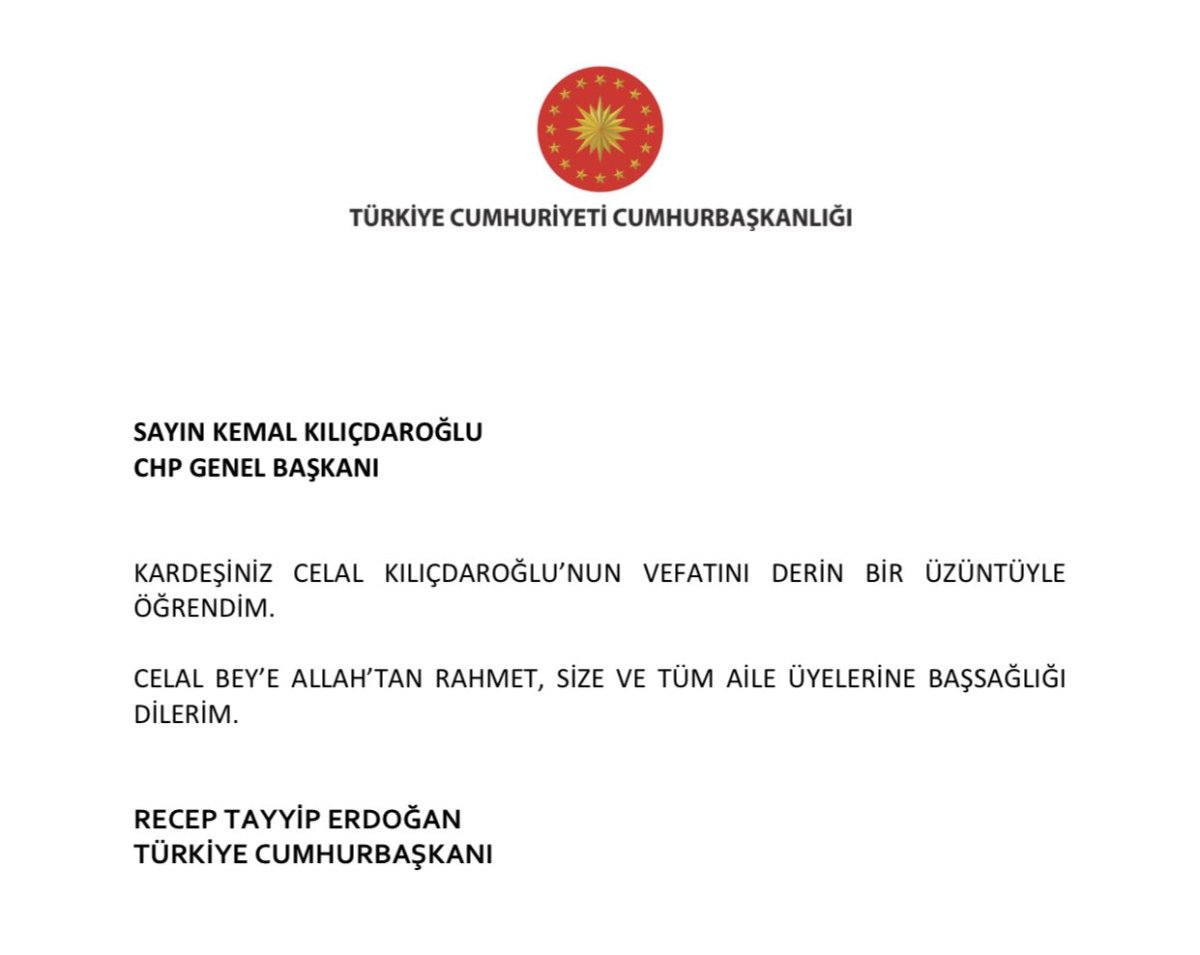 Cumhurbaşkanı Erdoğan dan Kemal Kılıçdaroğlu na başsağlığı mesajı #1