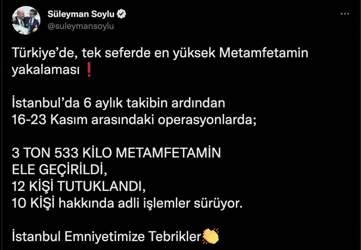 Süleyman Soylu duyurdu: 3 ton 533 kilo metamfetamin ele geçirildi #1