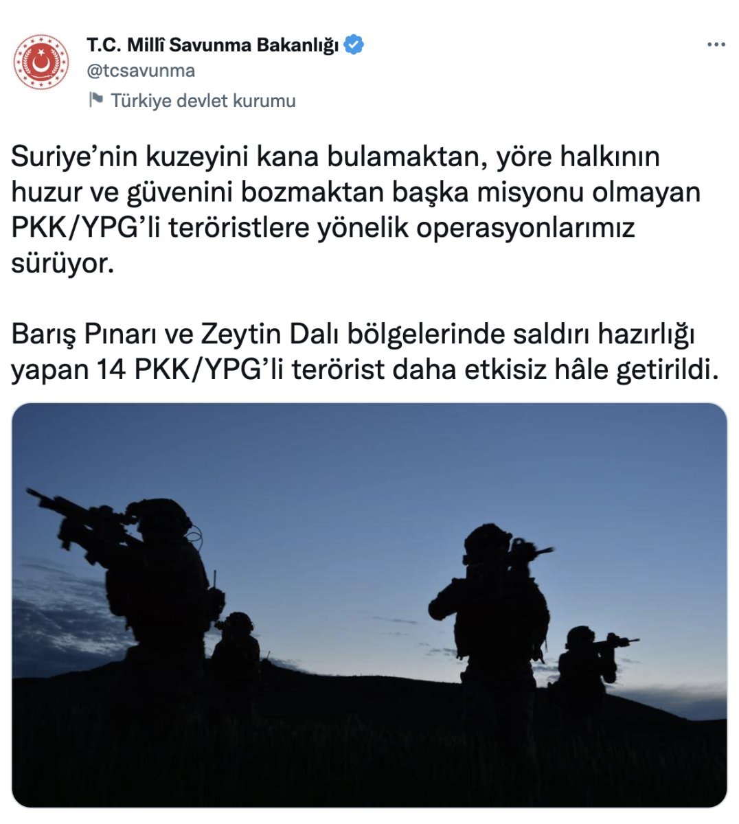 Barış Pınarı ve Zeytin Dalı bölgelerinde 14 terörist öldürüldü #1