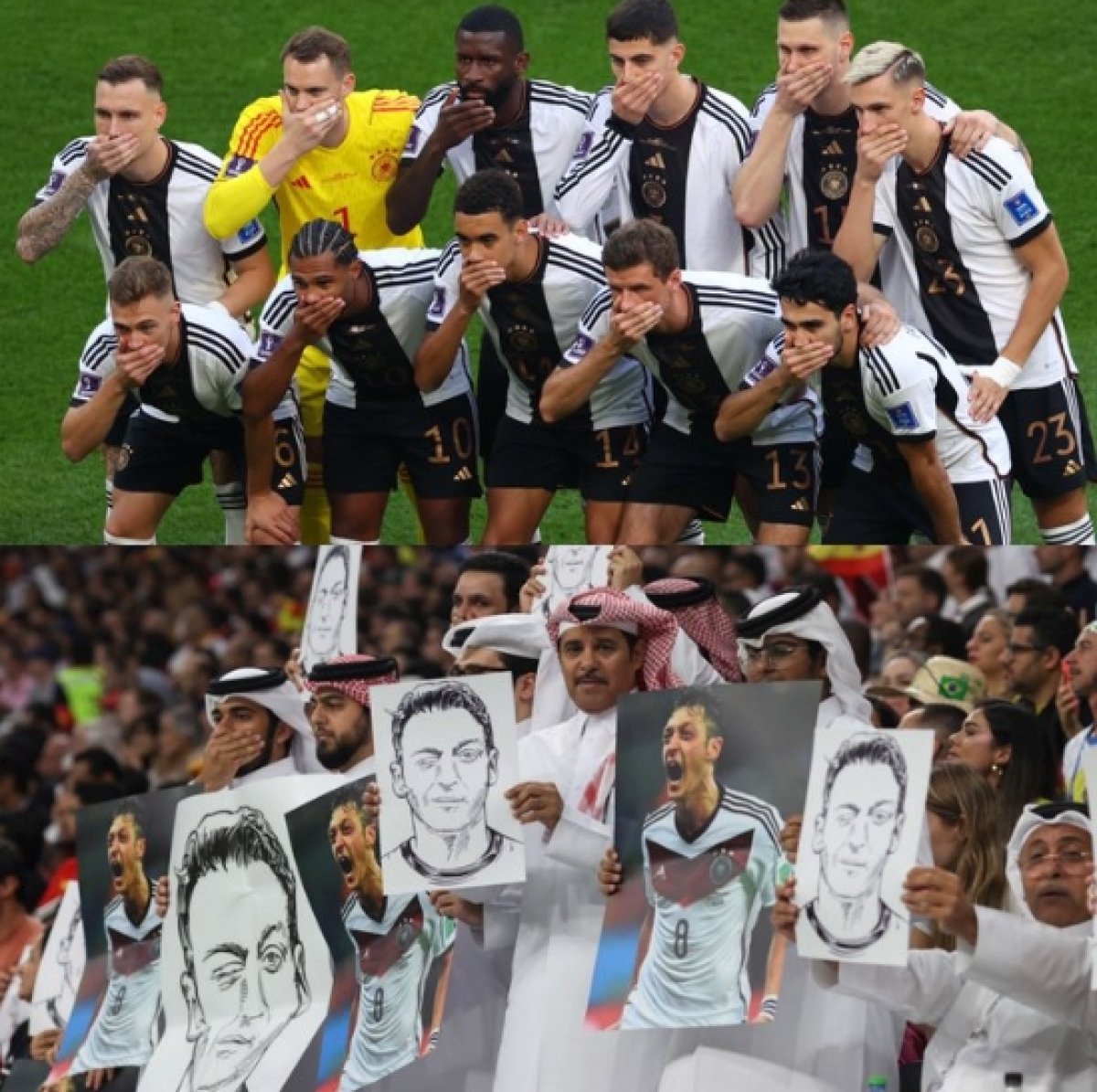 İspanya - Almanya maçında Katarlı taraftarlar Mesut Özil posterleri açtı #3