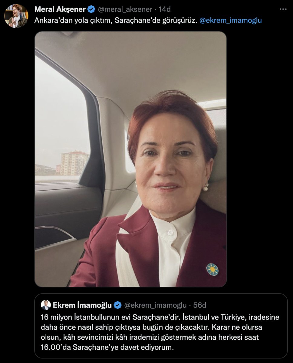 Meral Akşener den Ekrem İmamoğlu na destek paylaşımı #1