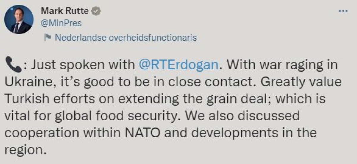 Mark Rutte: Türkiye nin tahıl anlaşmasıyla ilgili çabaları takdire şayan #1