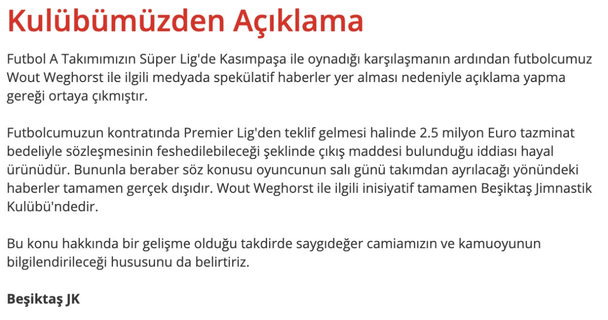 Beşiktaş tan Wout Weghorst açıklaması #1