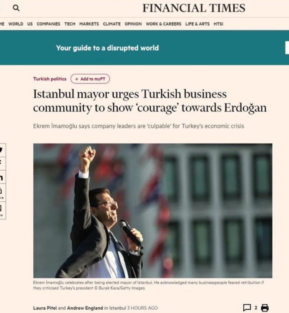 Ekrem İmamoğlu, Financial Times a Türkiye yi şikayet etti #1