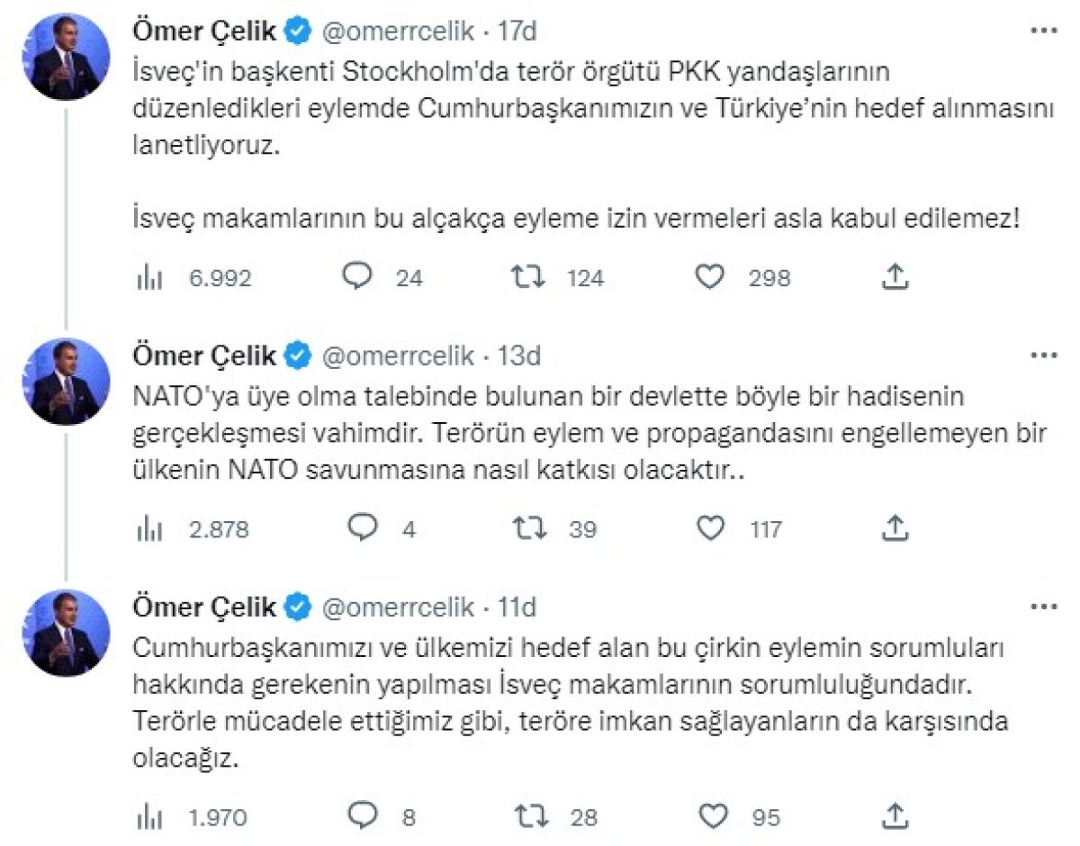 Ömer Çelik: İsveç teki PKK nın alçak eylemini lanetliyoruz #1