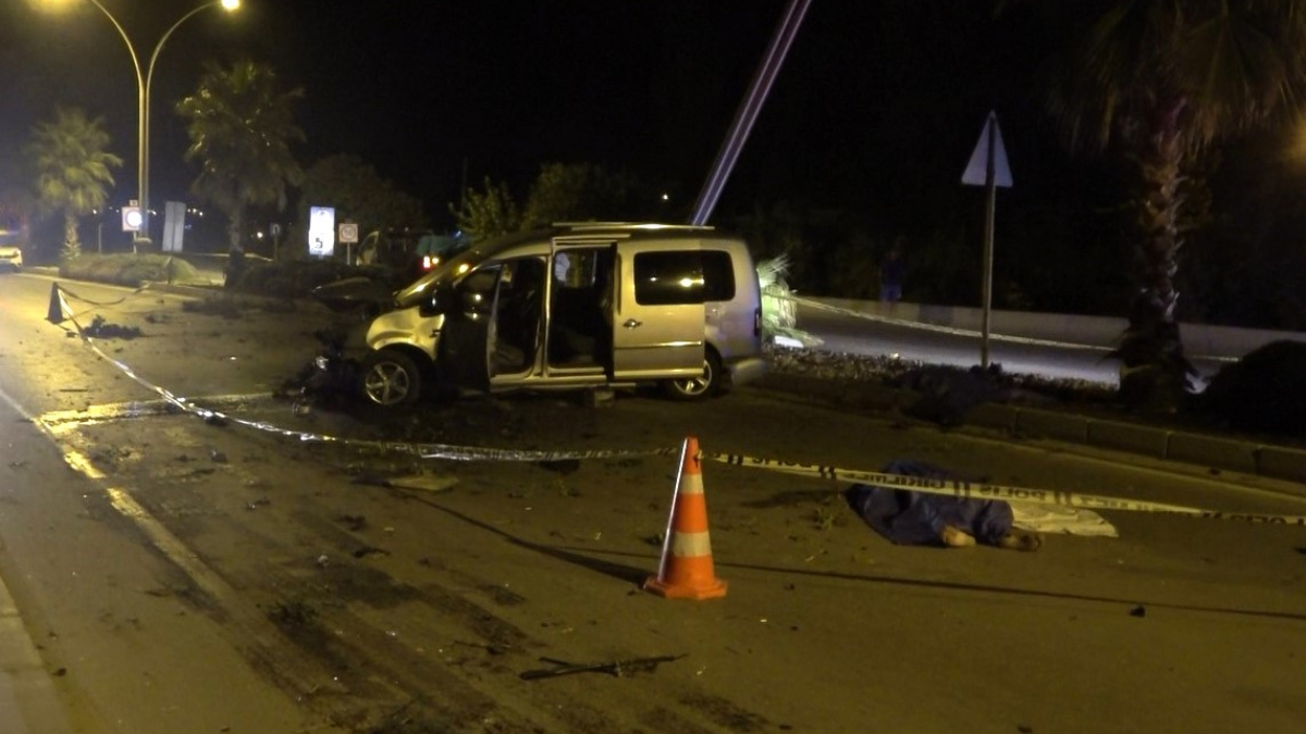 Denizli'de otomobil palmiye ağacına ve aydınlatma direğine çarptı: 2 ölü