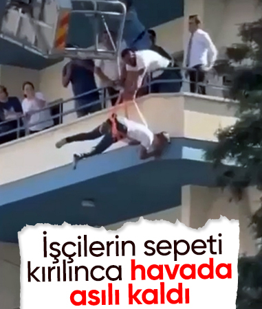 Adana'da işçinin zor anları! Sepet kırılınca vinçten düştü, havada asılı kaldı
