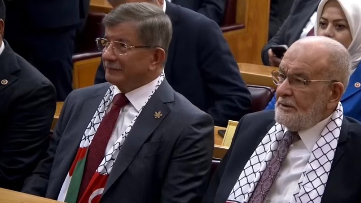 Saadet Partisi ve Gelecek Partisi ortak grup toplantısında Hamas sloganları