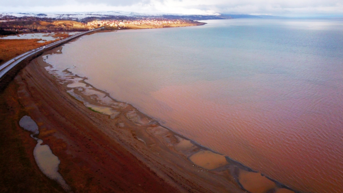 Van Gölü'nün rengi değişti: Sel sularıyla kahverengiye döndü