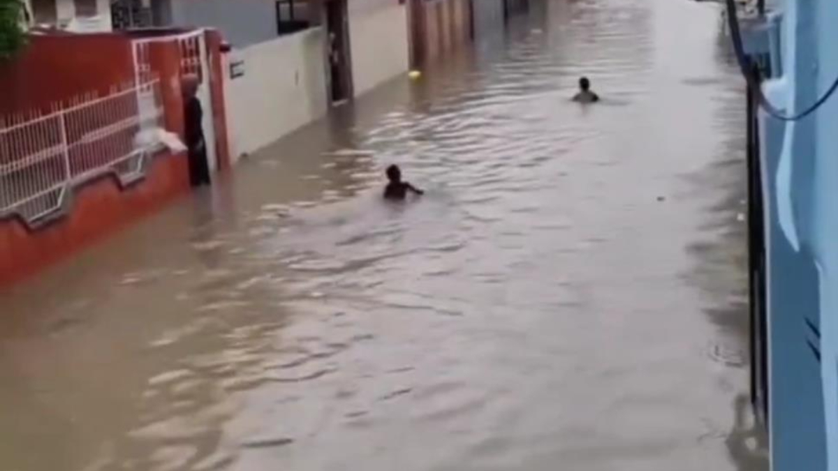 Adana'da çocuklar göle dönen sokaklarda yüzdü