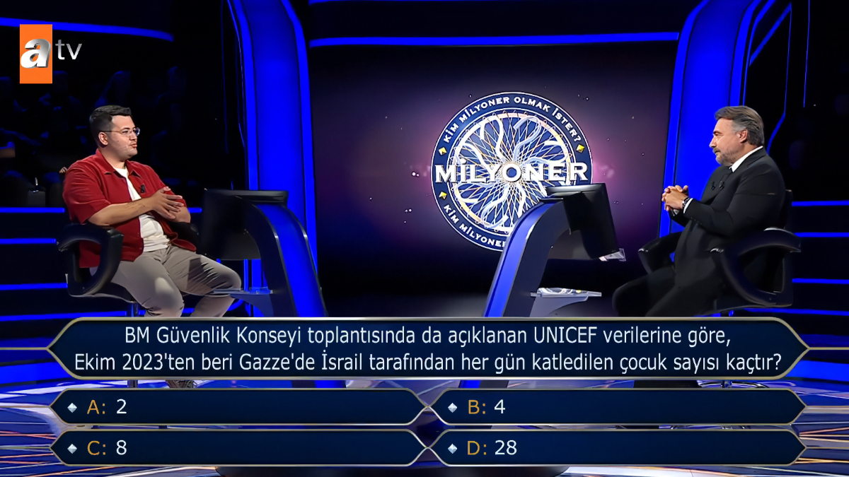 Kim Milyoner Olmak İster’de 'Gazze’de her gün öldürülen çocuk sayısı' soruldu