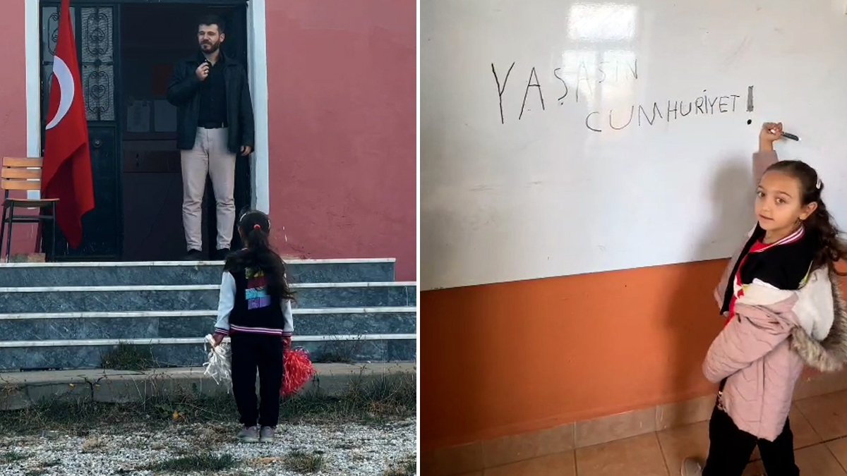 Konya'da yalnızca 1 öğretmen ve 1 öğrencisi olan okulda Cumhuriyet Bayramı kutlandı