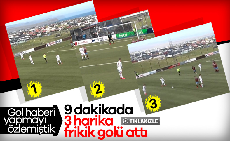 Adrian Justinussen, 9 dakikada 3 frikik golü attı
