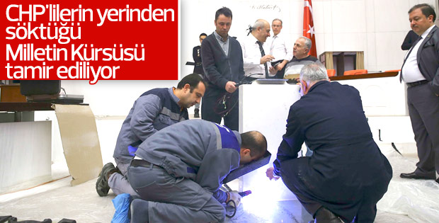 Genel Kurul'da zarar gören kürsü tamir edildi