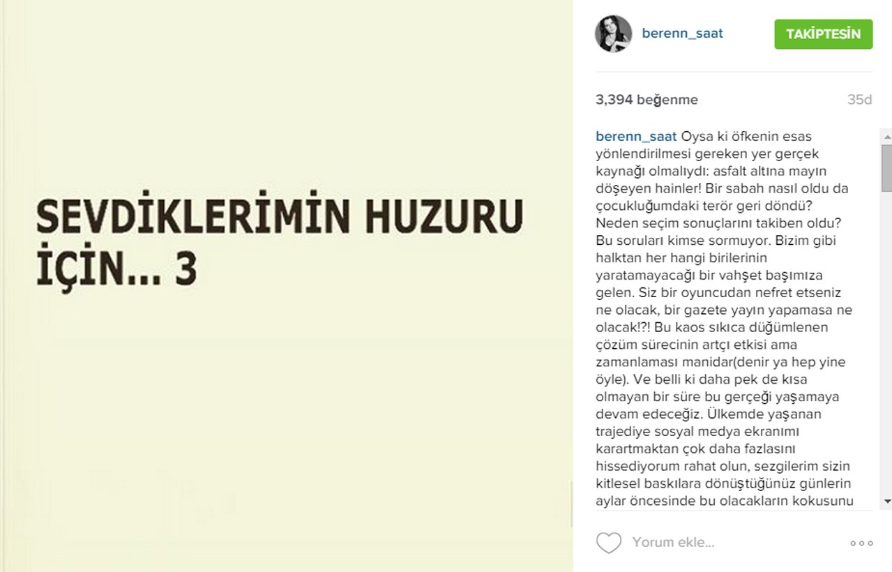Beren Saat'ten terör eleştirilerine toplu yanıt! - Resim: 0