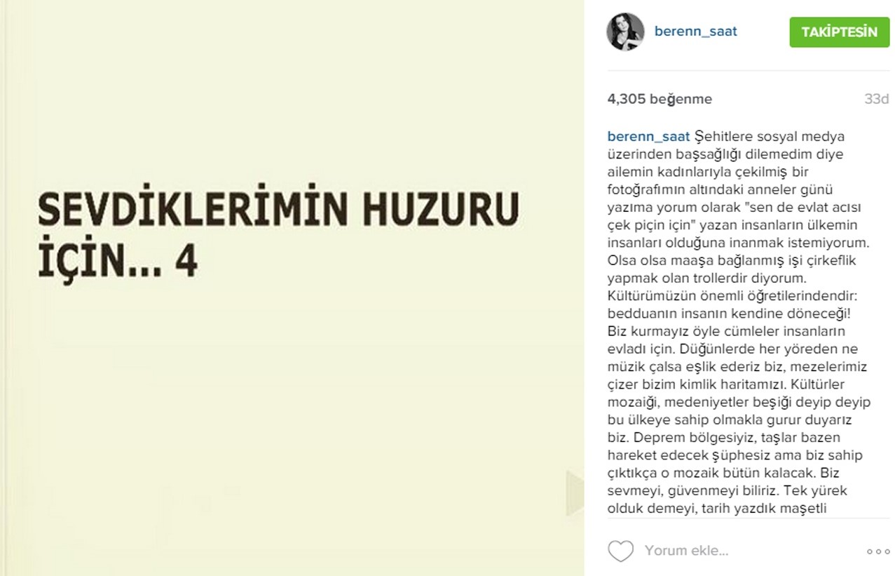 Beren Saat'ten terör eleştirilerine toplu yanıt! - Resim: 1