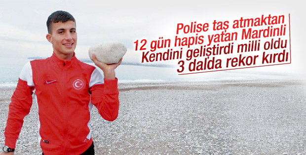 Polise taş atan gencin atletizm rekorları