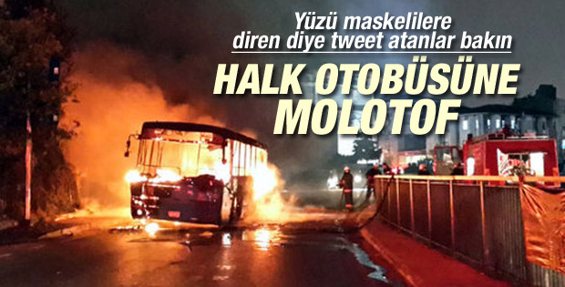Okmeydanı'nda halk otobüsüne molotof attılar