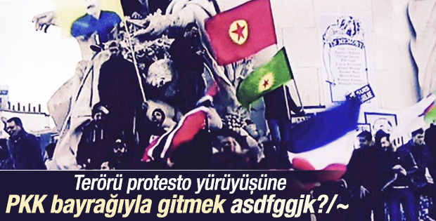 Paris'teki terör karşıtı yürüşte PKK flamaları