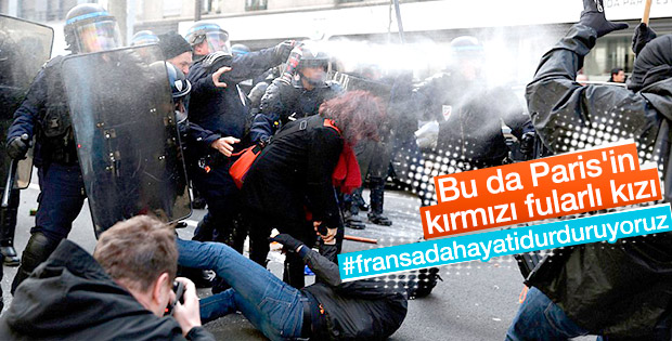Paris'in kırmızı fularlı kızına biber gazı