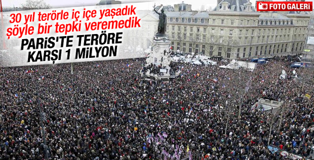 Paris'te binlerce kişi teröre karşı toplandı İZLE
