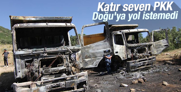 PKK Siirt'te kamyonları yaktı