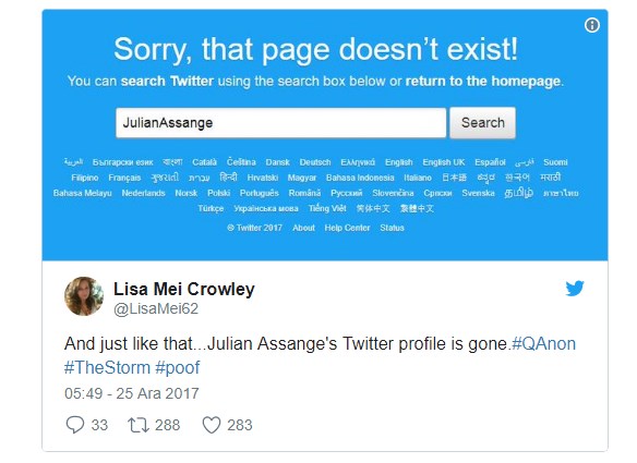 WikiLeaks kurucusu Assange'ın Twitter hesabı silindi