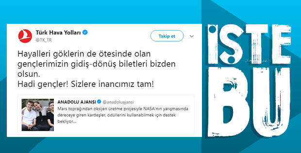 NASA'dan ödül alan kardeşlere THY destek olacak