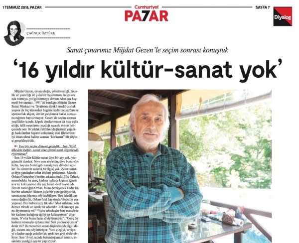 Müjdat Gezen: 16 yıldır kimse yetişmiyor