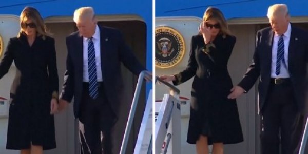 Trump, Melania'nın elini yine tutamadı