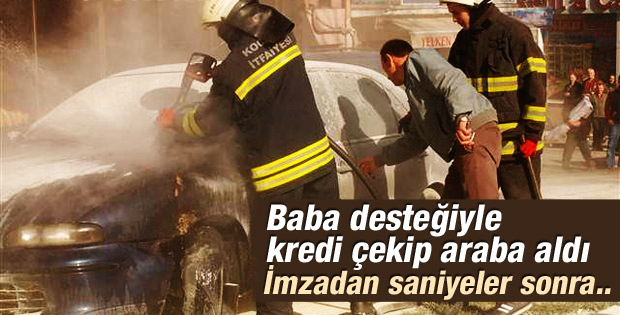 Satın aldığı gün otomobili yandı