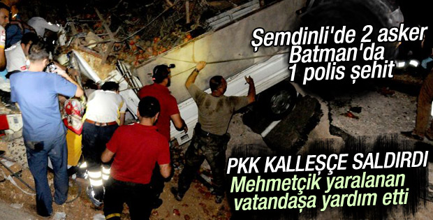 Hakkari ve Batman'da bombalı saldırı: 3 şehit