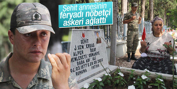 Şehitlikte nöbetçi askerin gözyaşları