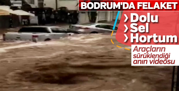 Bodrum'da sel felaketi: Arabalar sürüklendi
