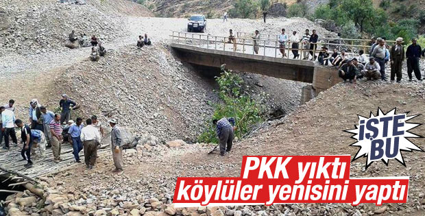 Şemdinli'de PKK köprüyü yıktı vatandaşlar yenisini yaptı