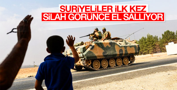 Türk askerini görünce sevinen Suriyeliler