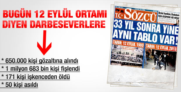 Sözcü'nün 12 Eylül karşılaştırması manşeti