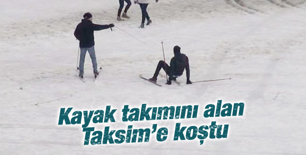 İstanbullular Taksim meydanında kayak yaptı