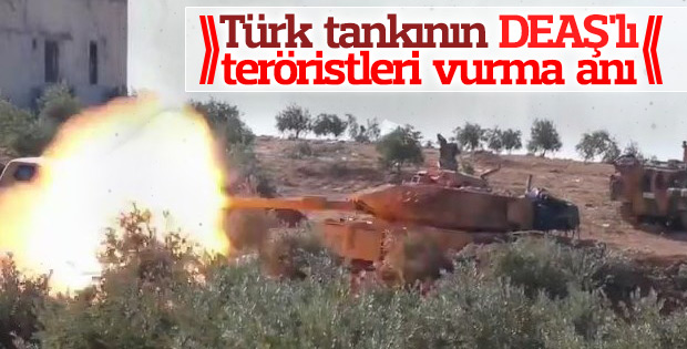 Türk tankının DEAŞ'lı teröristleri vurma anı