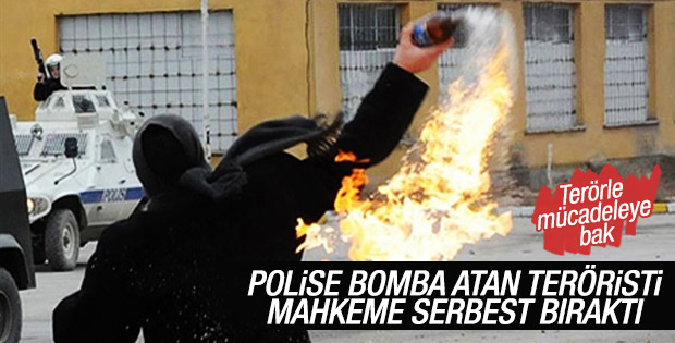 Polise el yapımı bomba attı mahkeme serbest bıraktı