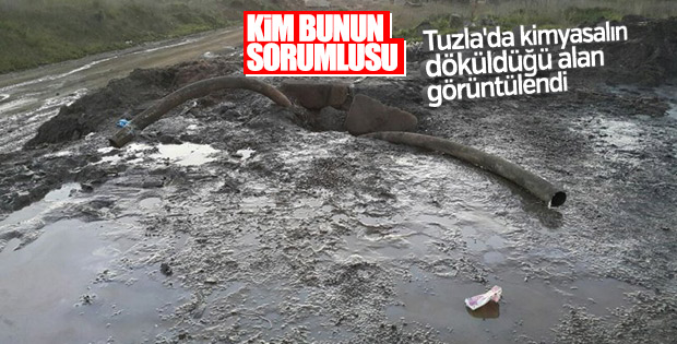 Tuzla'da kimyasalın döküldüğü alan görüntülendi