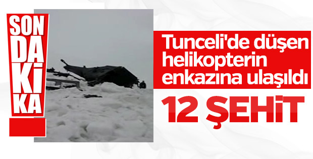 Tunceli'de düşen helikopterin enkazına ulaşıldı