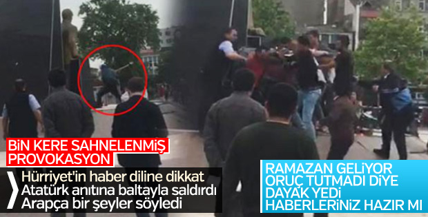 Akli dengesi bozuk biri Atatürk heykeline saldırdı