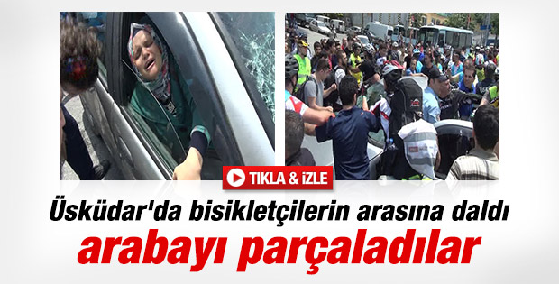 Üsküdar'da kızgın sürücü bisikletçilerin arasına daldı